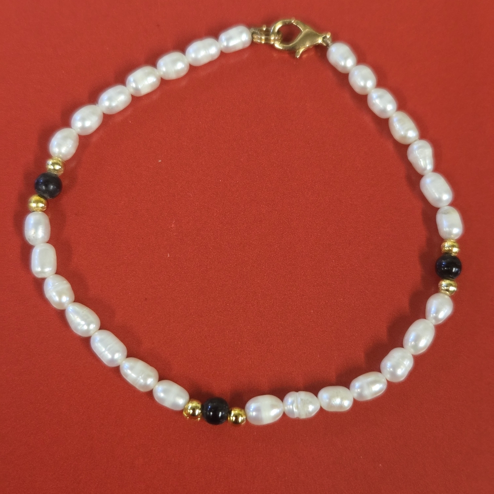 Freshwater Pearl Bracelet with Black & Gold